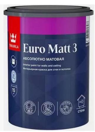 Краска латексная для стен и потолка Tikkurila Euro Matt 3 глубокоматовая база А 0,9л