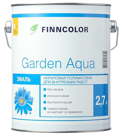 Эмаль акриловая для внутренних работ Finncolor Garden Aqua полуматовая база A 2,7л